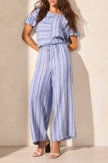 Load image into Gallery viewer, Tribal - 7704O - Linen Blend Striped Flowy Pants - Calypso Blue
