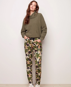 Charlie B - C5226R-157B - Printed Suede Crinkle Pull-On Joggers -  Moss