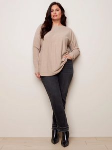 Charlie B -O2170 - Plus Size Sweater with Back Eyelet Detail - Chestnut