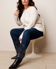 Load image into Gallery viewer, Charlie B - O5297 - Plus Size Embroidered Bottom Jean - Blue Black
