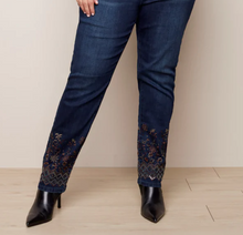 Load image into Gallery viewer, Charlie B - O5297 - Plus Size Embroidered Bottom Jean - Blue Black
