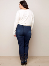 Load image into Gallery viewer, Charlie B - O5297 - Plus Size Embroidered Bottom Jean - Blue Black
