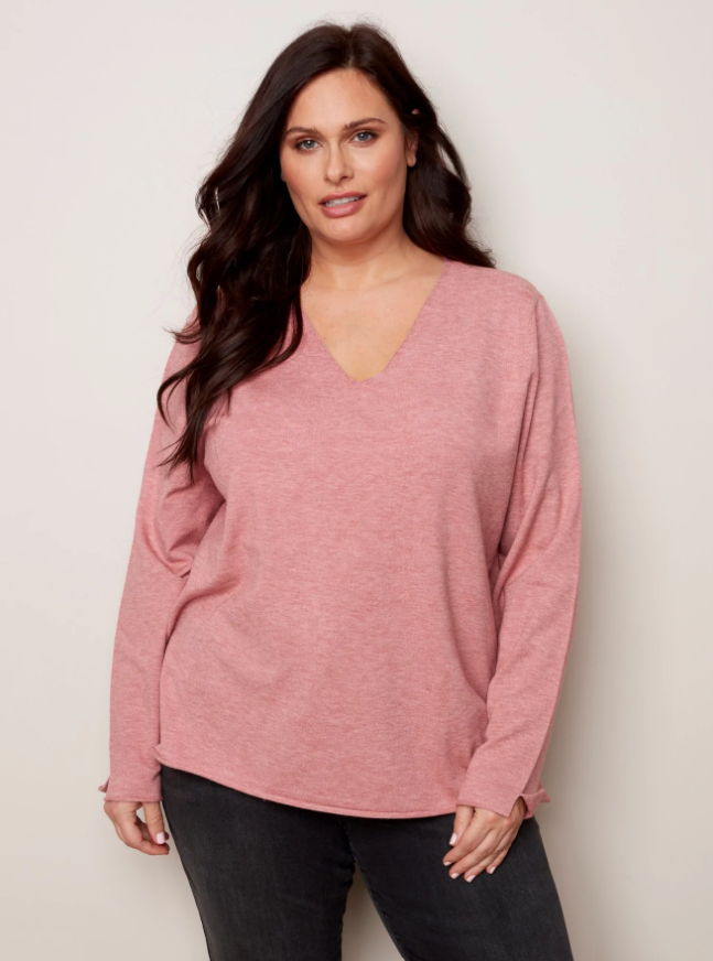 Charlie B - O2279 - Plus Size VNeck Sweater - Woodrose