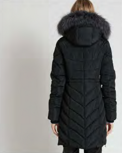 Point Zero - 8958544 - Hooded Zip Front Coat with Side Zip and Fur Trim