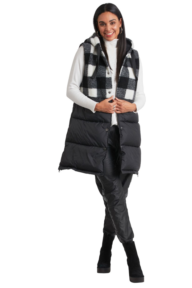 Carre Noir - 222071 - Hooded Sleeveless Vest - Black and White