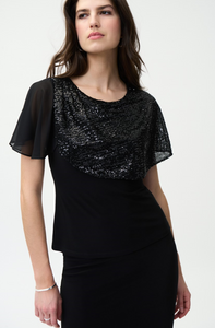 Joseph Ribkoff - 224095 - Sequin Detail Top - Black