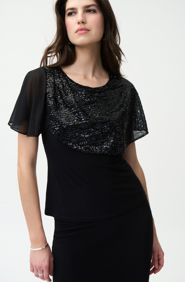 Joseph Ribkoff - 224095 - Sequin Detail Top - Black