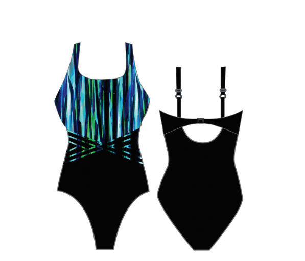 Finz - FZW1613C - Aquafit Swimwear - Black Crystal Stripe