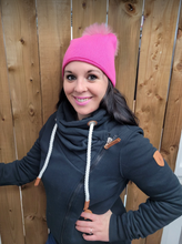 Load image into Gallery viewer, Hat - Merino Wool Hat/Toque with Detachable Real Fur Pom - Popsicle/Poker Pink
