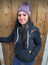 Load image into Gallery viewer, Hat - Merino Wool Hat/Toque with Detachable Real Fur Pom - Smokey Purple
