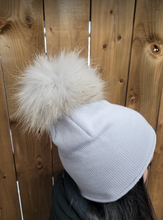 Load image into Gallery viewer, Hat - Merino Wool Hat/Toque with Detachable Real Fur Pom - Silver Cloud
