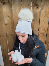 Load image into Gallery viewer, Hat - Merino Wool Hat/Toque with Detachable Real Fur Pom - Silver Cloud
