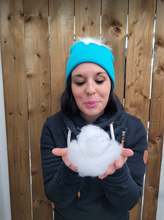 Load image into Gallery viewer, Hat - Merino Wool Hat/Toque with Detachable Real Fur Pom - Blue Raspberry/White Pom
