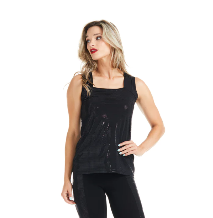 Gitane - Cam5005 - Square Neck Sparkly Camisole Top - Venecia Black