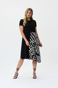 Joseph Ribkoff - 231110 -  Printed Tiered A-Line Dress - Black/Beige