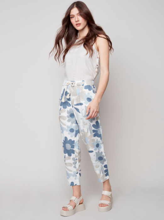 Charlie B - C5382-032B - Linen Ankle Pant - Basil