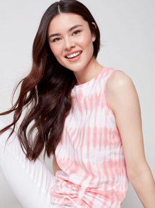 Charlie B - C1337 - Tie-Dye Sleeveless Top With Tunnel Tie - Grapefruit