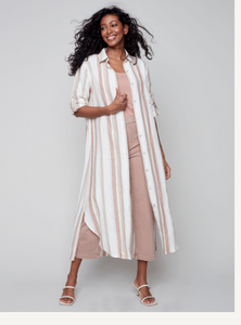 Charlie B - C3106 - Linen Striped Long Tunic Duster - Clay