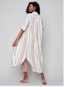 Charlie B - C3106 - Linen Striped Long Tunic Duster - Clay