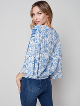 Load image into Gallery viewer, Charlie B - C4466 -  Printed Overlap Blouse - Cerulean

