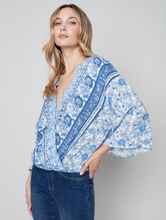 Load image into Gallery viewer, Charlie B - C4466 -  Printed Overlap Blouse - Cerulean
