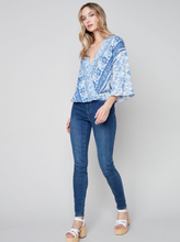 Load image into Gallery viewer, Charlie B - C4466 -  Printed Overlap Blouse - Cerulean
