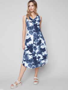 Charlie B - C3125PR - Printed Cotton Slub Dress - Navy