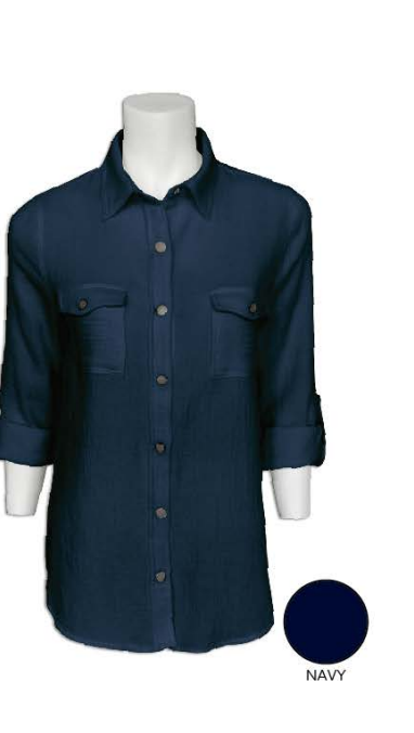 Point Zero - MOK4914 - Cotton Gauze Crinkled Blouse - Navy