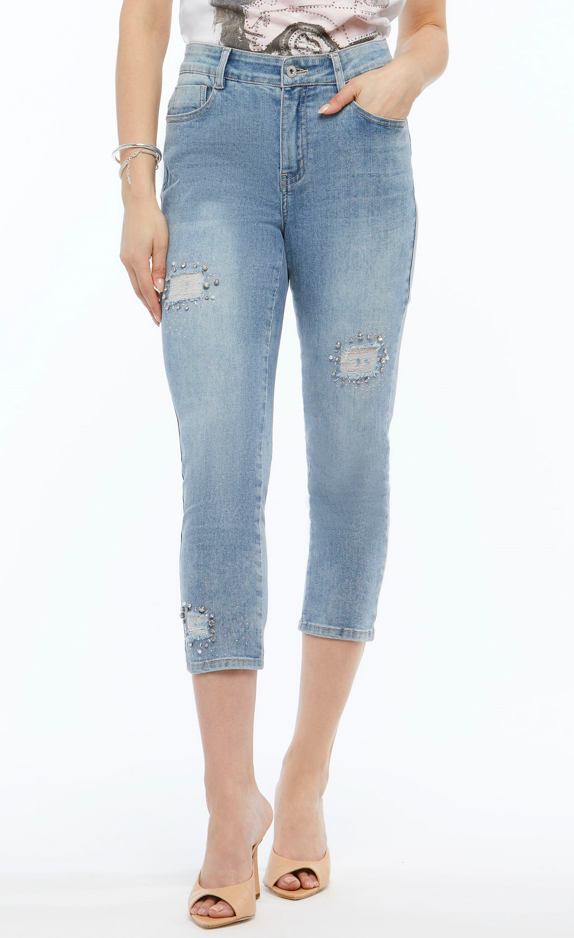 Orly - 60103 - Embellished Distressed Jeans - Medium Blue