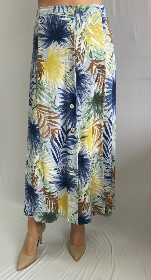 SoftWorks - 74203 - Button Front Skirt - Blue Multi