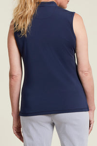 Tribal - 1218O-3506- Sleeveless Top with Zipper - Deepblue